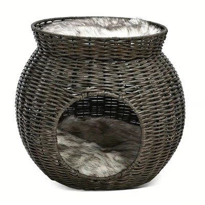 पर्यावरण अनुकूल काले रतन फूलदान {{1} आकार का डबल {{2} परत वाली बिल्ली गुफा/पालतू बिस्तर