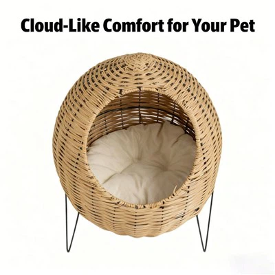 मजबूत टिकाऊ दाग {{0}प्रतिरोधी रतन उच्च {{1}पैर वाले अंडे {{2}आकार की बिल्ली गुफा/पालतू बिस्तर